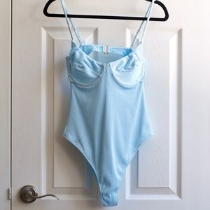 White Fox Mermaid 1 Piece Rib Bathing Suit
